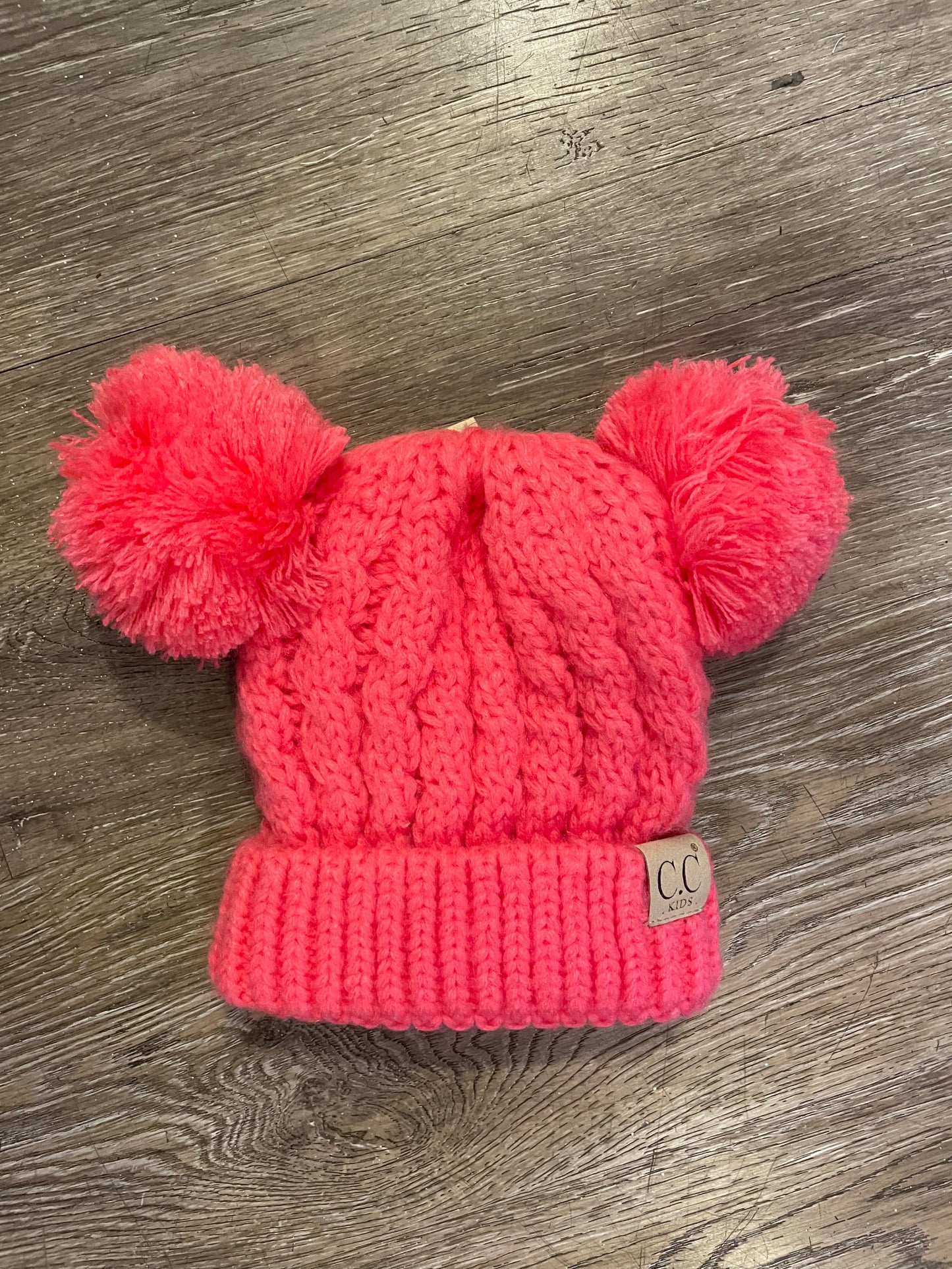 C.C Children's Solid Beanie With One Pom - Hot Pink